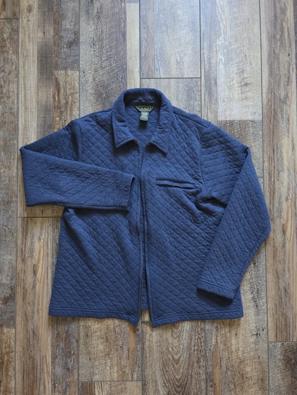 L.L.Bean - Quilted Knit Full Zip Collared Jacket - S - Slate Blue
